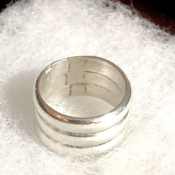 Vintage TAXCO Sterling Silver Concentric Circle Fluted Wide Band Ring - Picture 9 of 10